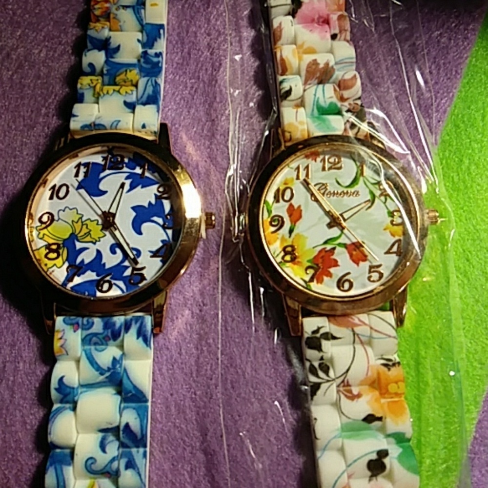 SOLD 2 Ladies silicone floral Geneva watches new